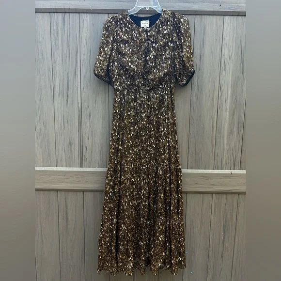 Sezane Metallic Gold and Black Maxi Dress - Picture 3 of 10